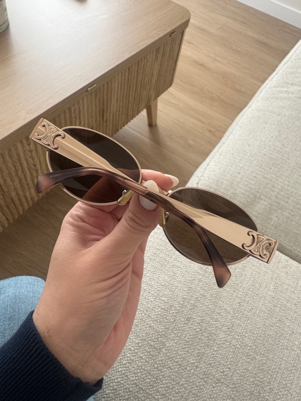Celine Oval Metal Sunglasses in Beige and Brown - Picture 5 of 5